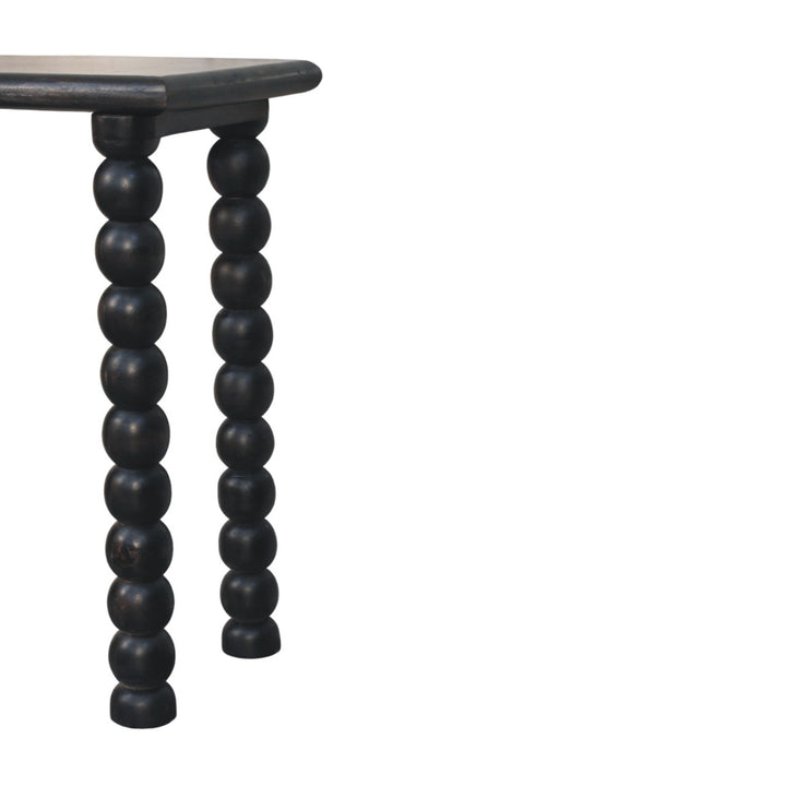 Brown Lacquered Carbon Ash Solid Mango Wood Soba Ball Console with Spindle Tapered Legs