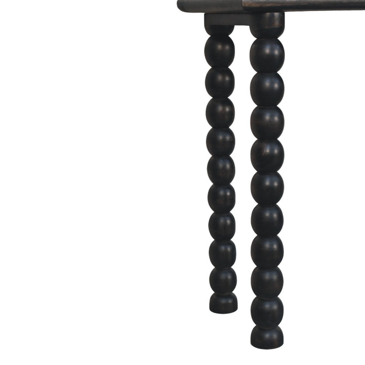 Brown Lacquered Carbon Ash Solid Mango Wood Soba Ball Console with Spindle Tapered Legs