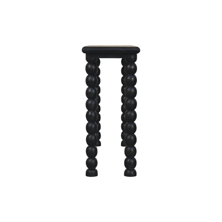 Brown Lacquered Carbon Ash Solid Mango Wood Soba Ball Console with Spindle Tapered Legs