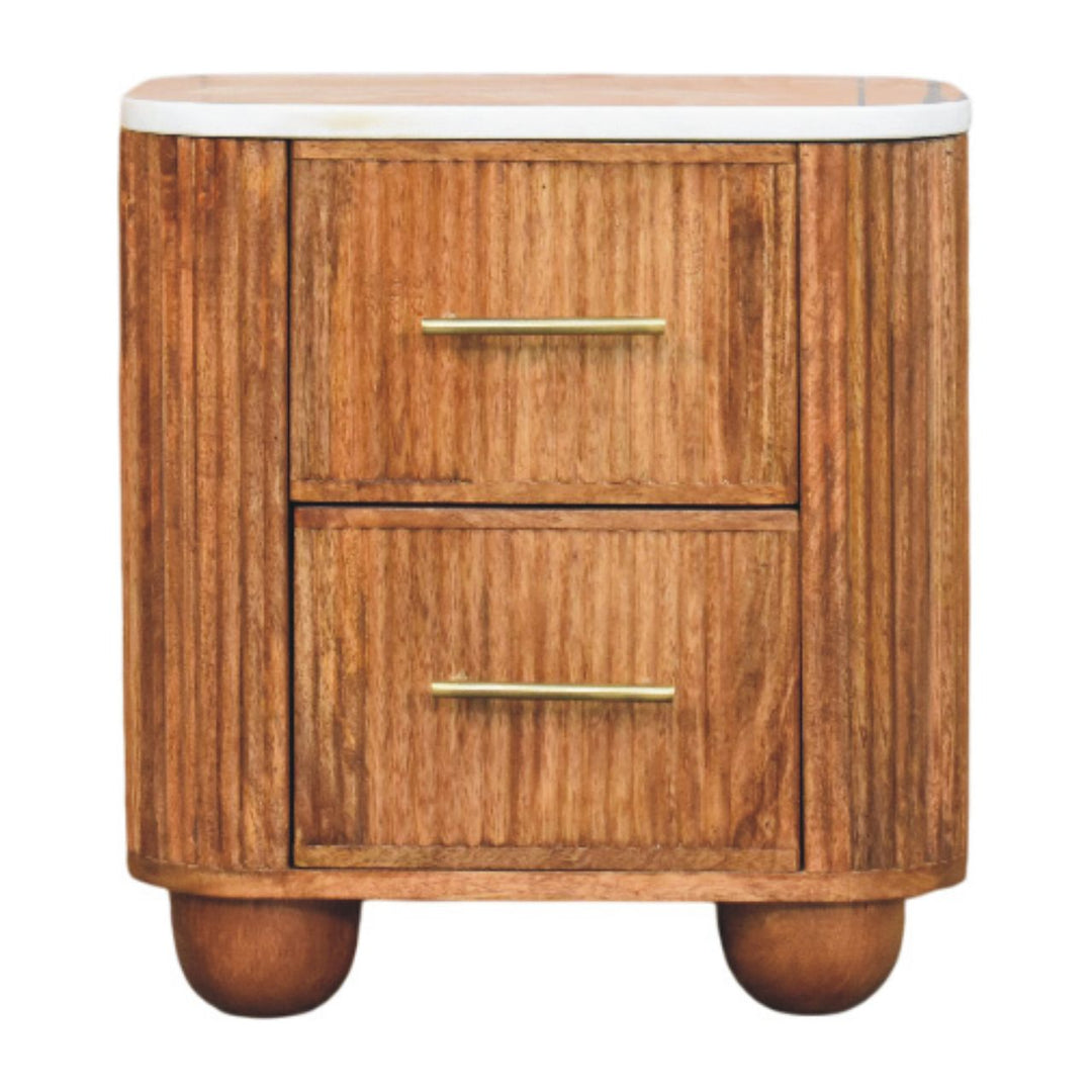 Brown Lacquered Carbon Ash Solid Mango Wood Monroe Bedside with Semi-Circular Design & Brass Handle