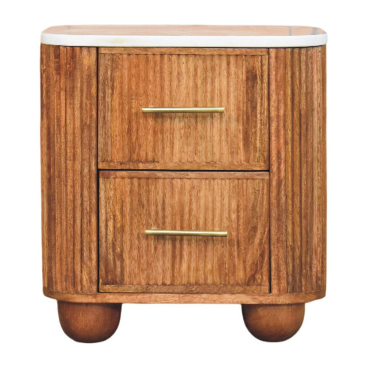 Brown Lacquered Carbon Ash Solid Mango Wood Monroe Bedside with Semi-Circular Design & Brass Handle