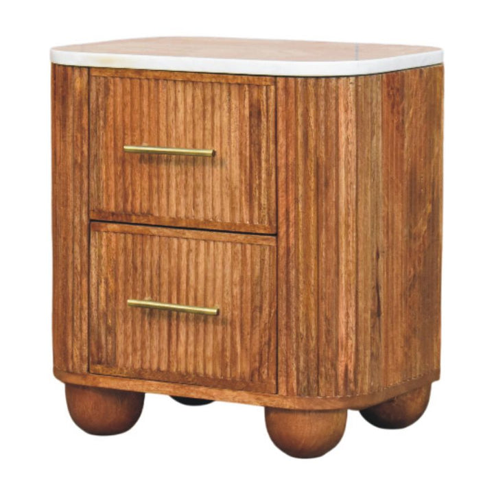 Brown Lacquered Carbon Ash Solid Mango Wood Monroe Bedside with Semi-Circular Design & Brass Handle
