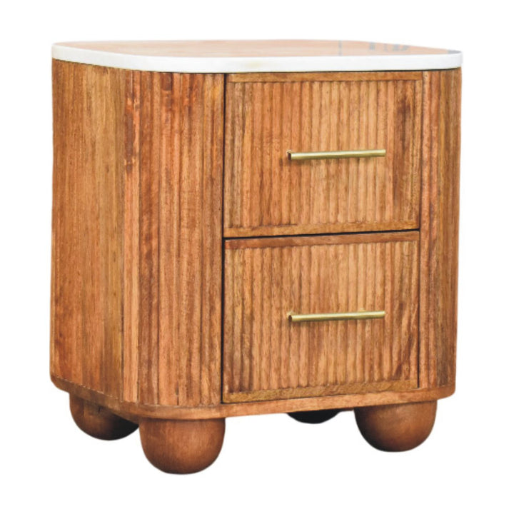 Brown Lacquered Carbon Ash Solid Mango Wood Monroe Bedside with Semi-Circular Design & Brass Handle