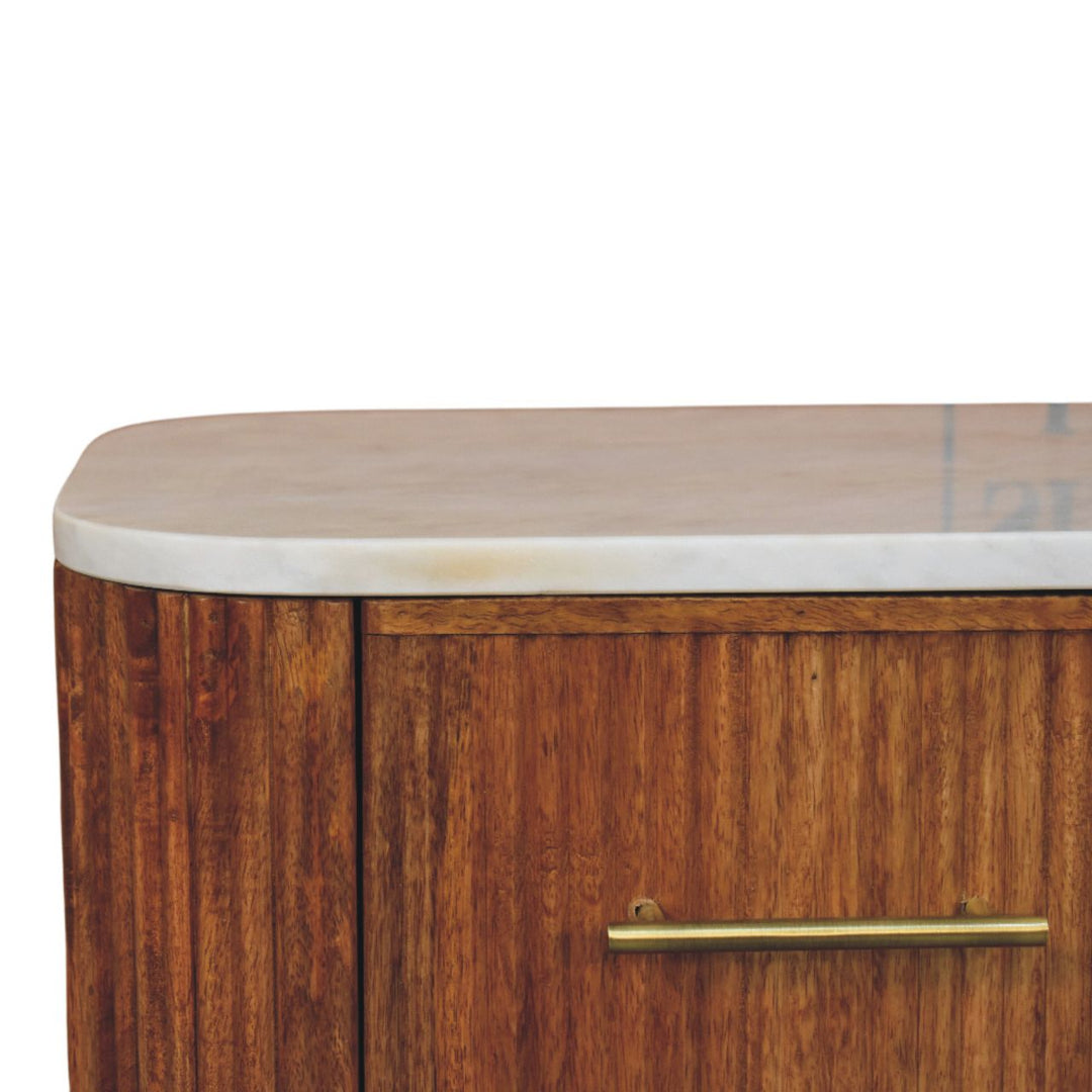 Brown Lacquered Carbon Ash Solid Mango Wood Monroe Bedside with Semi-Circular Design & Brass Handle