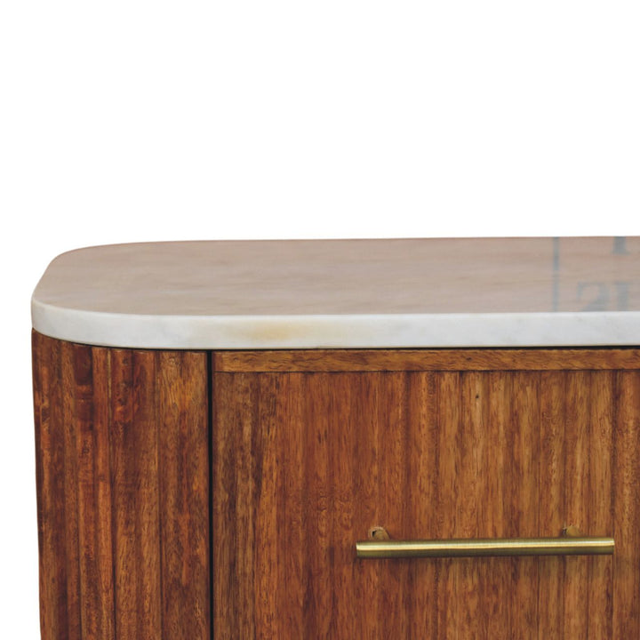 Brown Lacquered Carbon Ash Solid Mango Wood Monroe Bedside with Semi-Circular Design & Brass Handle