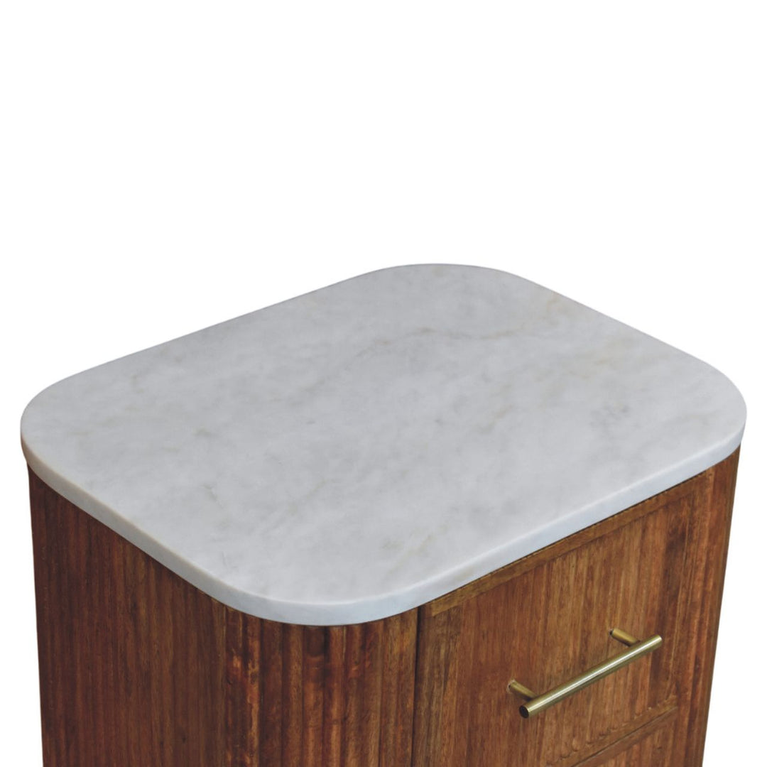 Brown Lacquered Carbon Ash Solid Mango Wood Monroe Bedside with Semi-Circular Design & Brass Handle