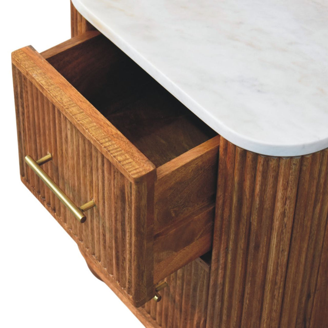 Brown Lacquered Carbon Ash Solid Mango Wood Monroe Bedside with Semi-Circular Design & Brass Handle