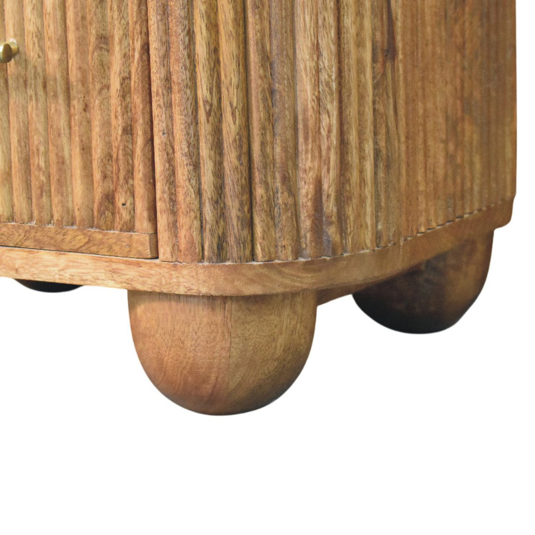 Brown Lacquered Carbon Ash Solid Mango Wood Monroe Bedside with Semi-Circular Design & Brass Handle