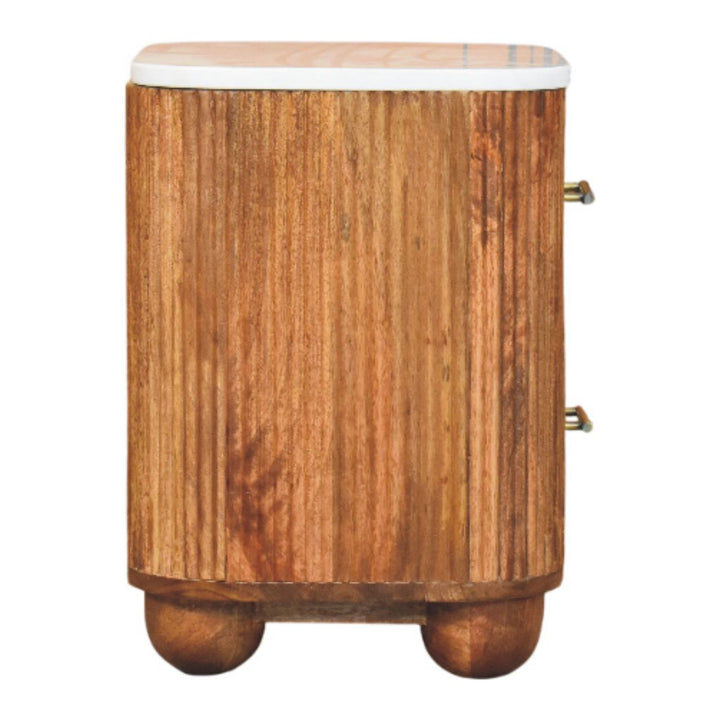 Brown Lacquered Carbon Ash Solid Mango Wood Monroe Bedside with Semi-Circular Design & Brass Handle