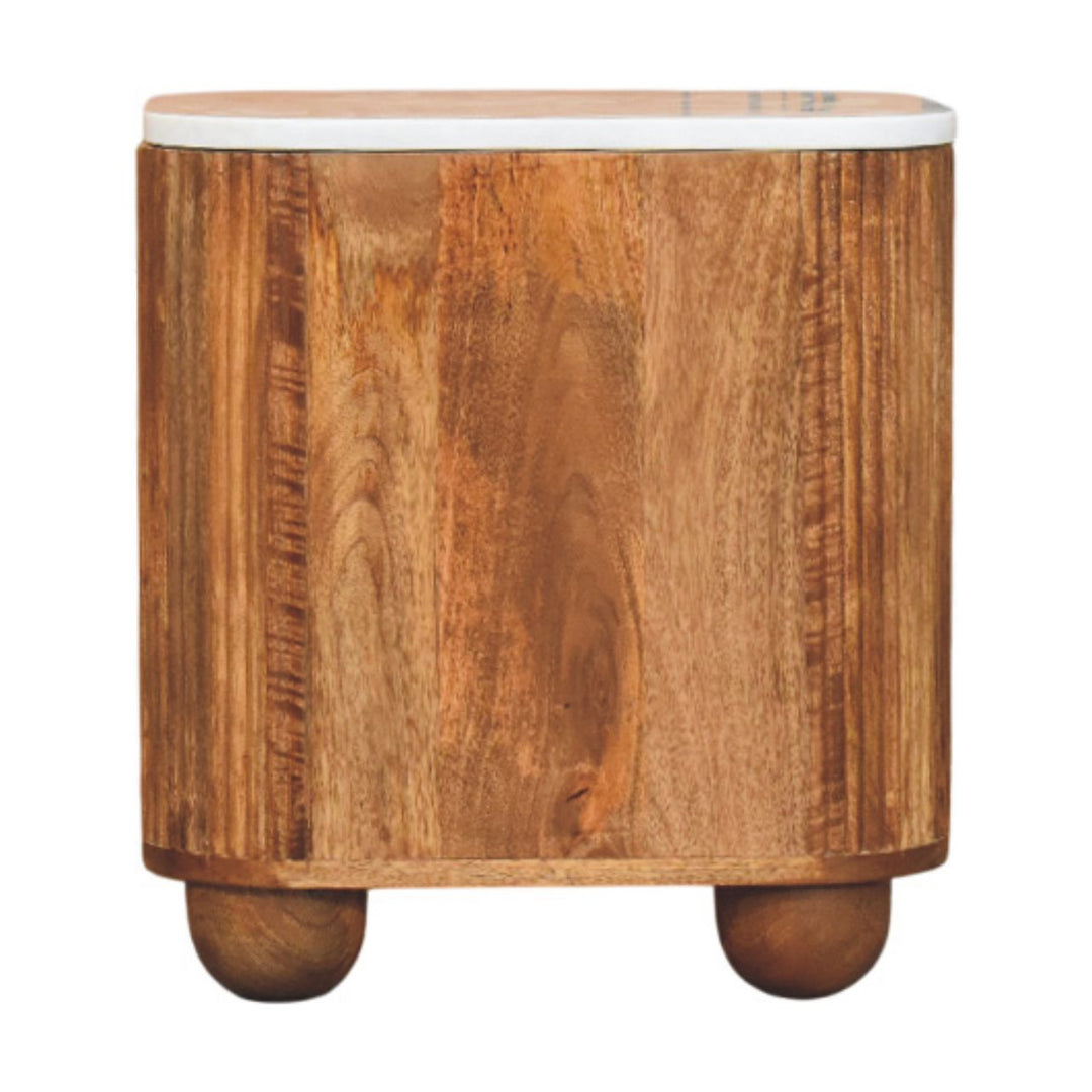 Brown Lacquered Carbon Ash Solid Mango Wood Monroe Bedside with Semi-Circular Design & Brass Handle