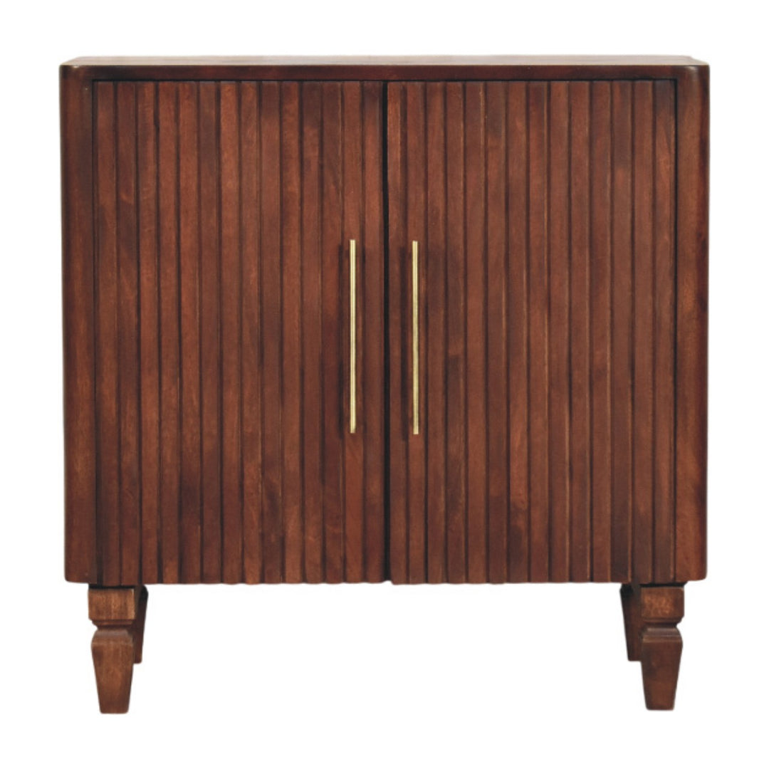 Chocolate Brown Lacquered Winewood Oak Solid Mango Wood Cavallo Wardrobe with Fluted Detailing
