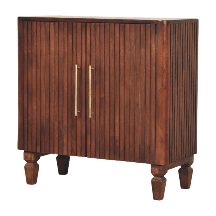 Chocolate Brown Lacquered Winewood Oak Solid Mango Wood Cavallo Wardrobe with Fluted Detailing