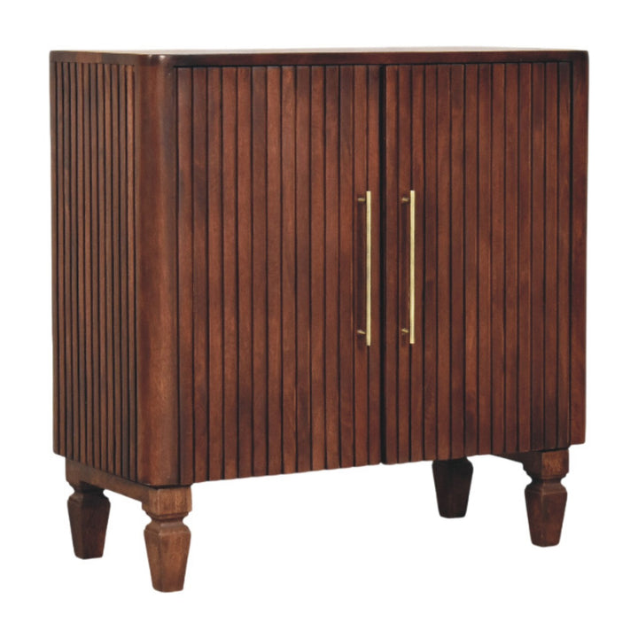 Chocolate Brown Lacquered Winewood Oak Solid Mango Wood Cavallo Wardrobe with Fluted Detailing