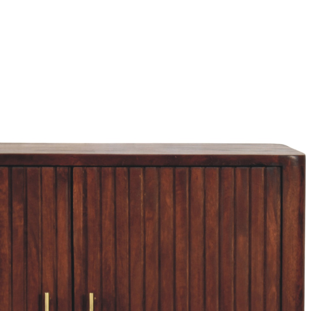 Chocolate Brown Lacquered Winewood Oak Solid Mango Wood Cavallo Wardrobe with Fluted Detailing