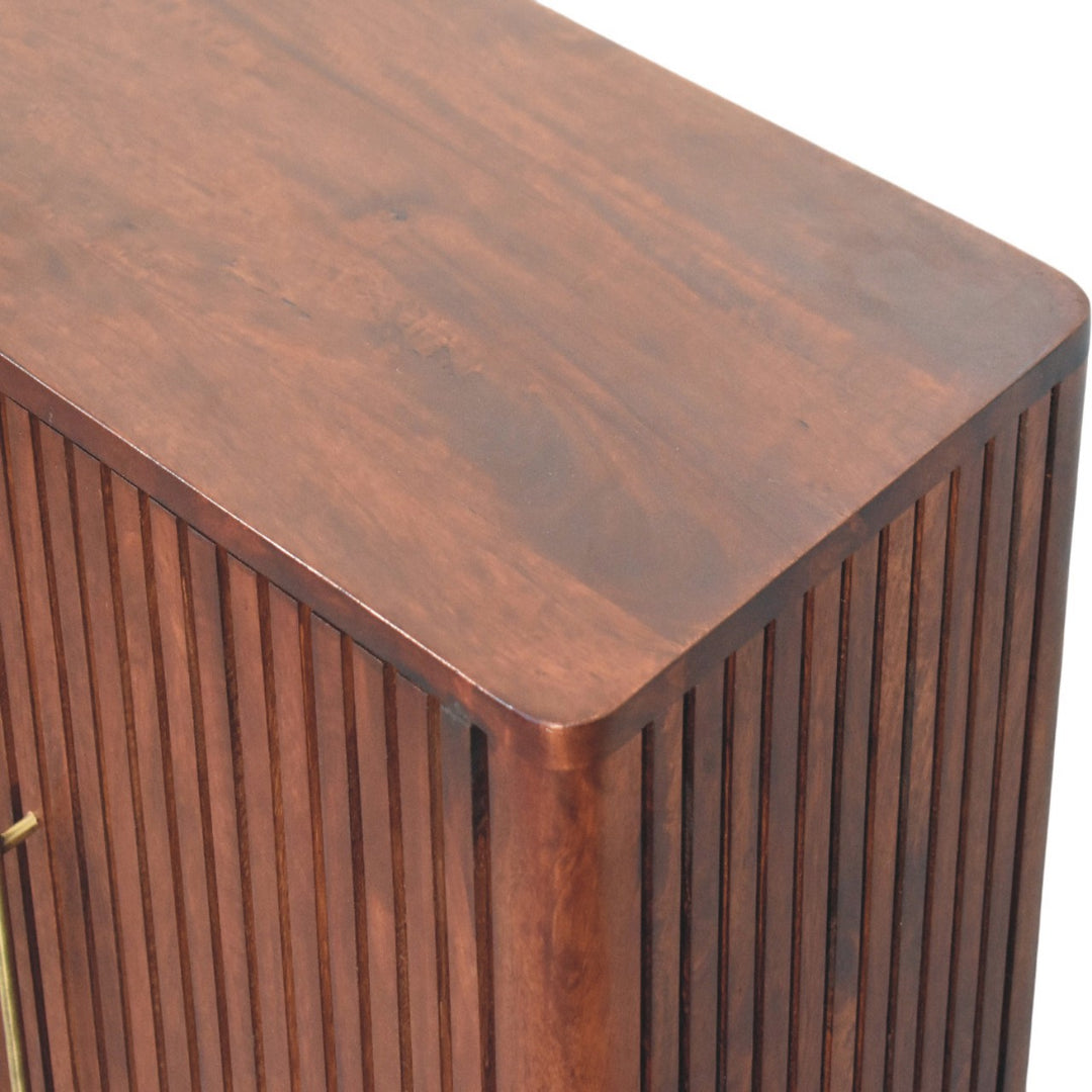Chocolate Brown Lacquered Winewood Oak Solid Mango Wood Cavallo Wardrobe with Fluted Detailing