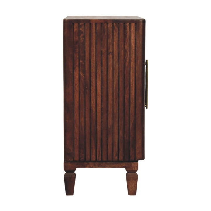 Chocolate Brown Lacquered Winewood Oak Solid Mango Wood Cavallo Wardrobe with Fluted Detailing