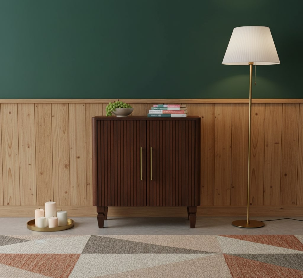 Chocolate Brown Lacquered Winewood Oak Solid Mango Wood Cavallo Wardrobe with Fluted Detailing
