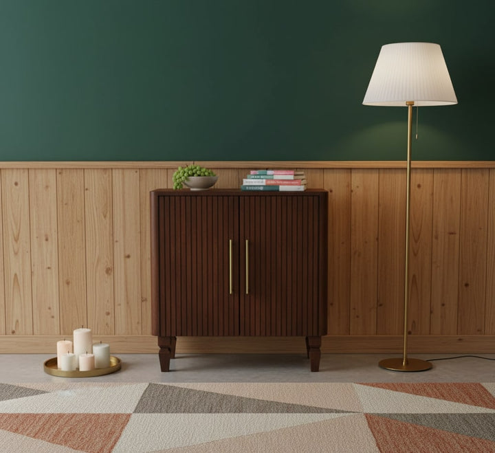 Chocolate Brown Lacquered Winewood Oak Solid Mango Wood Cavallo Wardrobe with Fluted Detailing