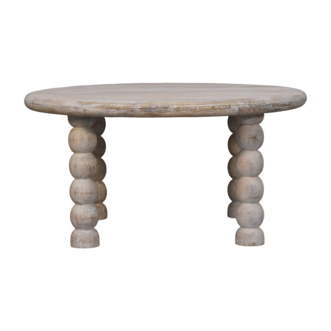 Brown Lacquered Salted Oak Solid Mango Wood Spindle Coffee Table with Rounded Edges