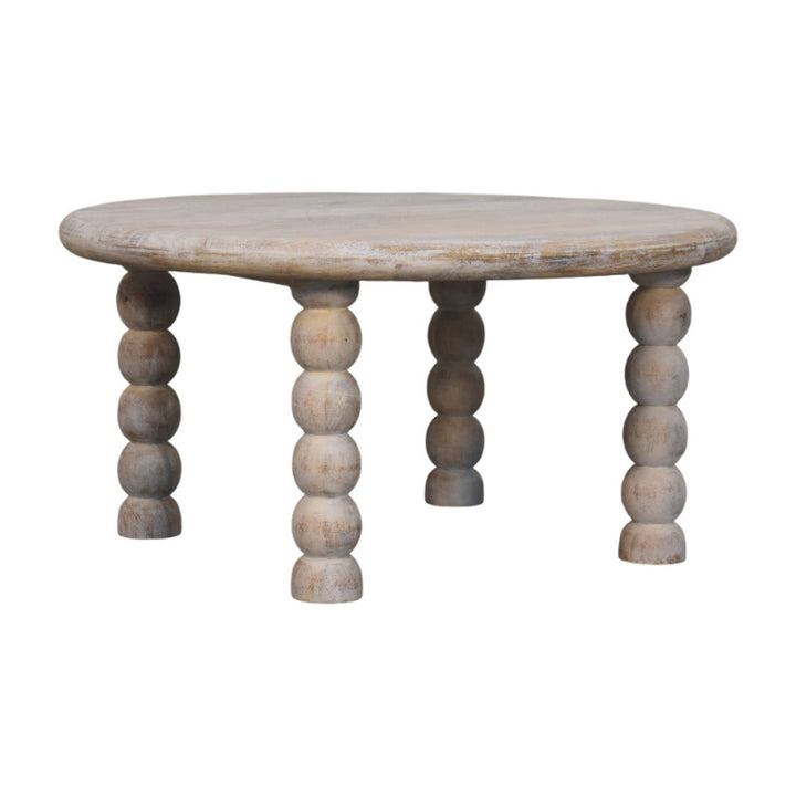 Brown Lacquered Salted Oak Solid Mango Wood Spindle Coffee Table with Rounded Edges