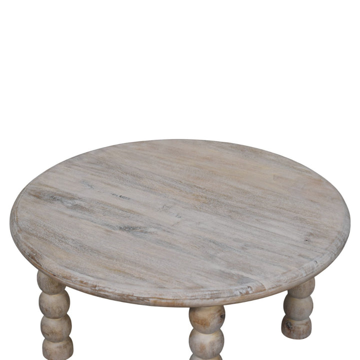 Brown Lacquered Salted Oak Solid Mango Wood Spindle Coffee Table with Rounded Edges