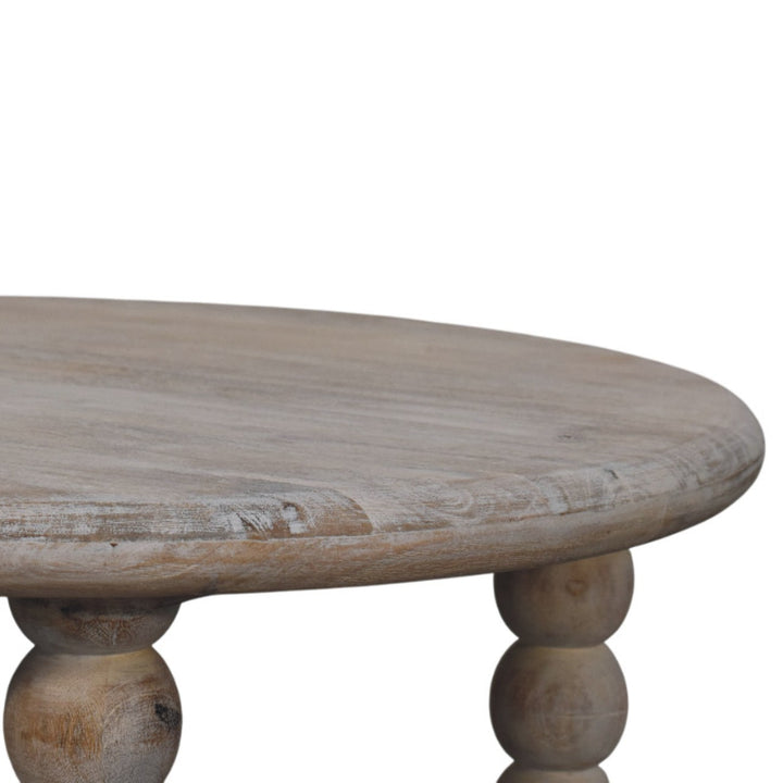 Brown Lacquered Salted Oak Solid Mango Wood Spindle Coffee Table with Rounded Edges