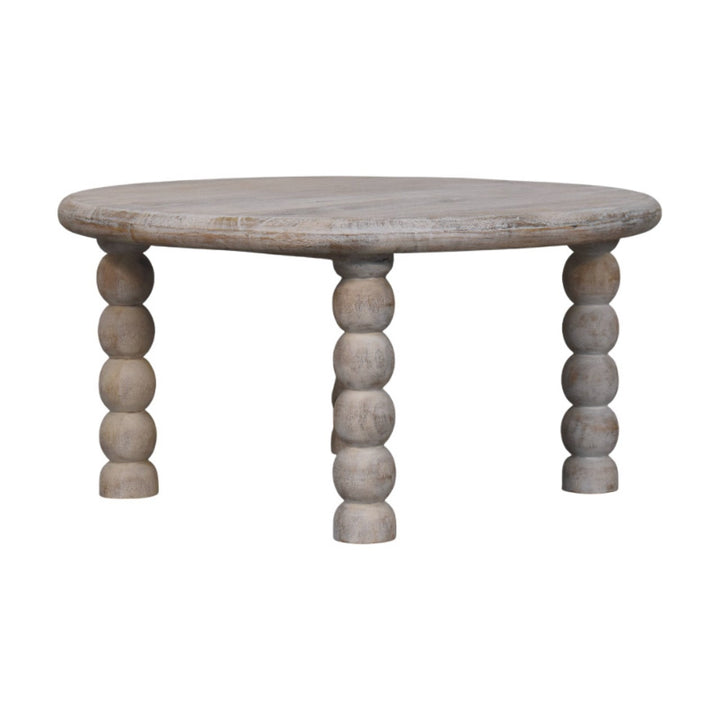 Brown Lacquered Salted Oak Solid Mango Wood Spindle Coffee Table with Rounded Edges