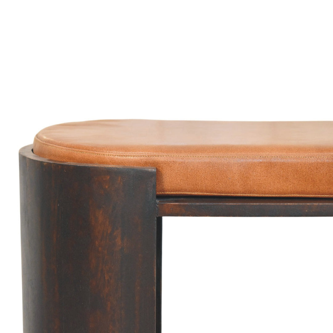 Chocolate Brown Velvet Lacquered Solid Mango Wood Valencia Leather Shoe Bench with Open Shelf