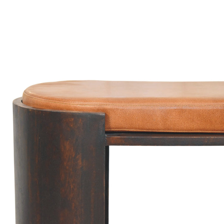 Chocolate Brown Velvet Lacquered Solid Mango Wood Valencia Leather Shoe Bench with Open Shelf