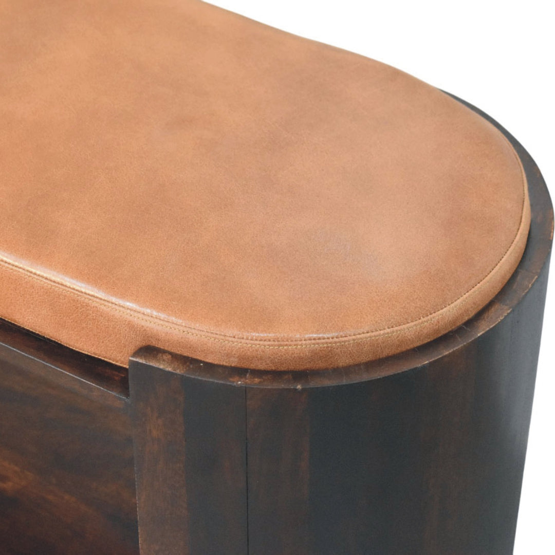 Chocolate Brown Velvet Lacquered Solid Mango Wood Valencia Leather Shoe Bench with Open Shelf