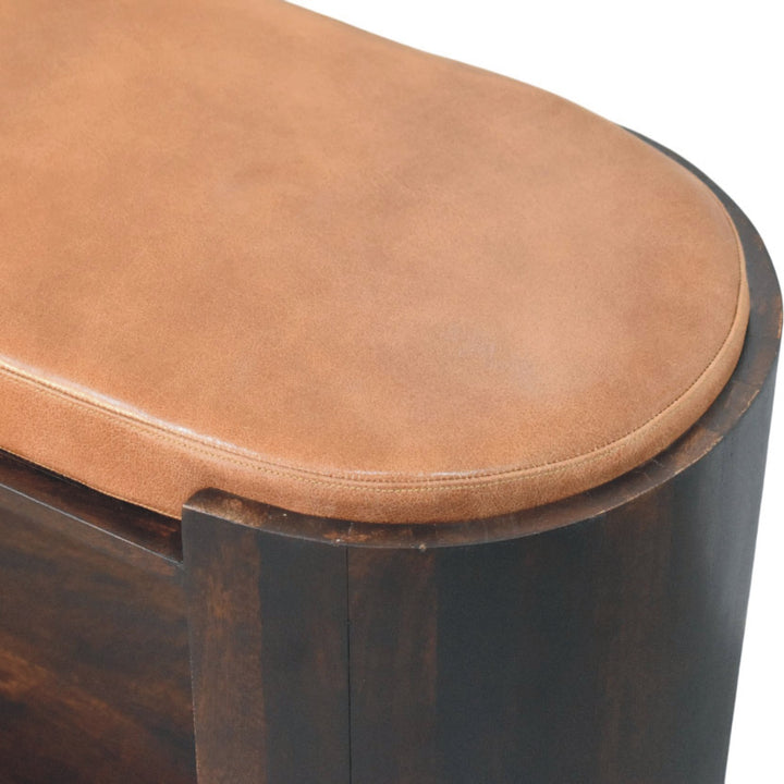 Chocolate Brown Velvet Lacquered Solid Mango Wood Valencia Leather Shoe Bench with Open Shelf