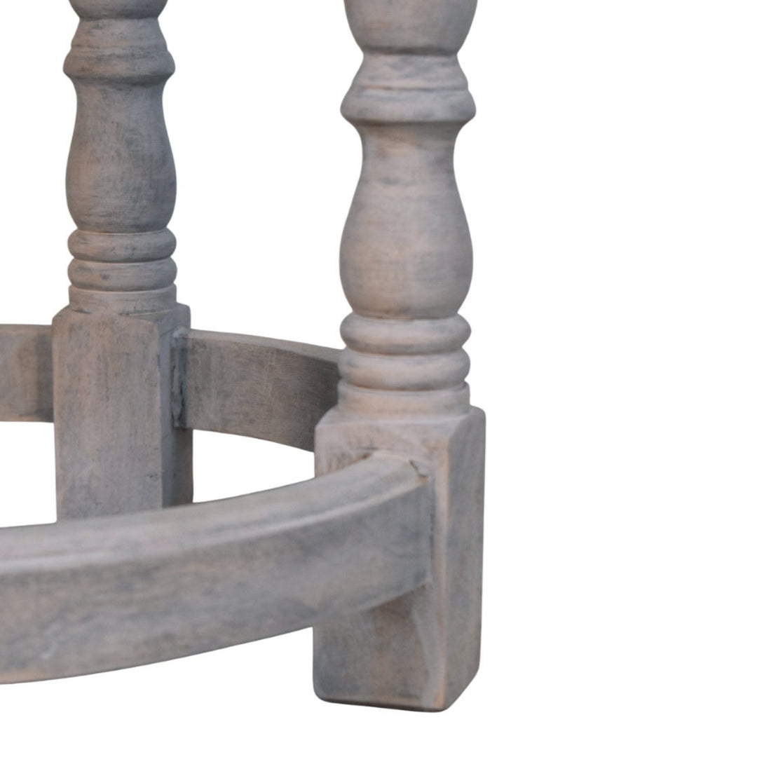 Brown Lacquered Acid Wash Solid Mango Wood Rustic Charm Stool with Turned Legs & Leather Seat