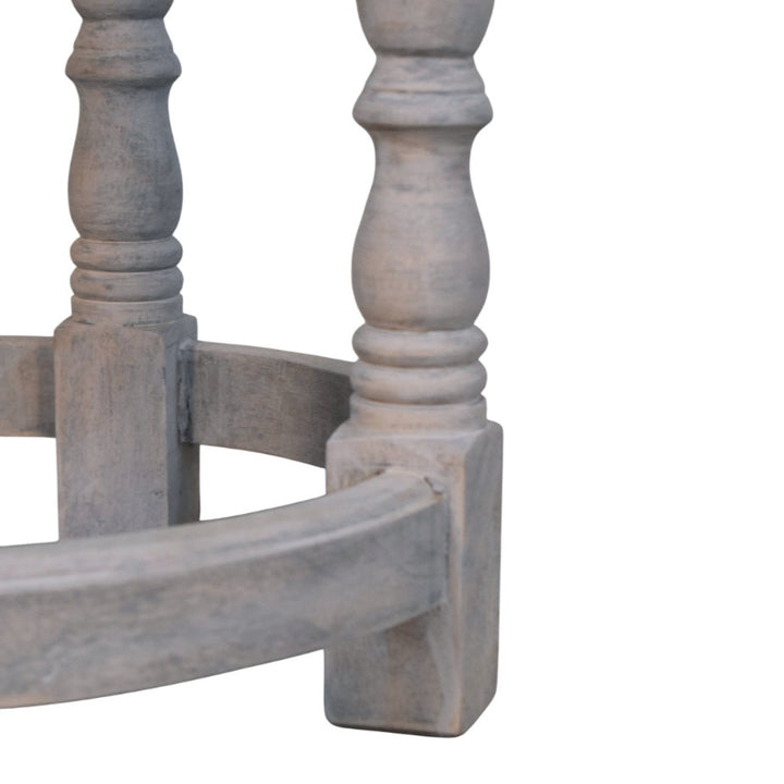 Brown Lacquered Acid Wash Solid Mango Wood Rustic Charm Stool with Turned Legs & Leather Seat