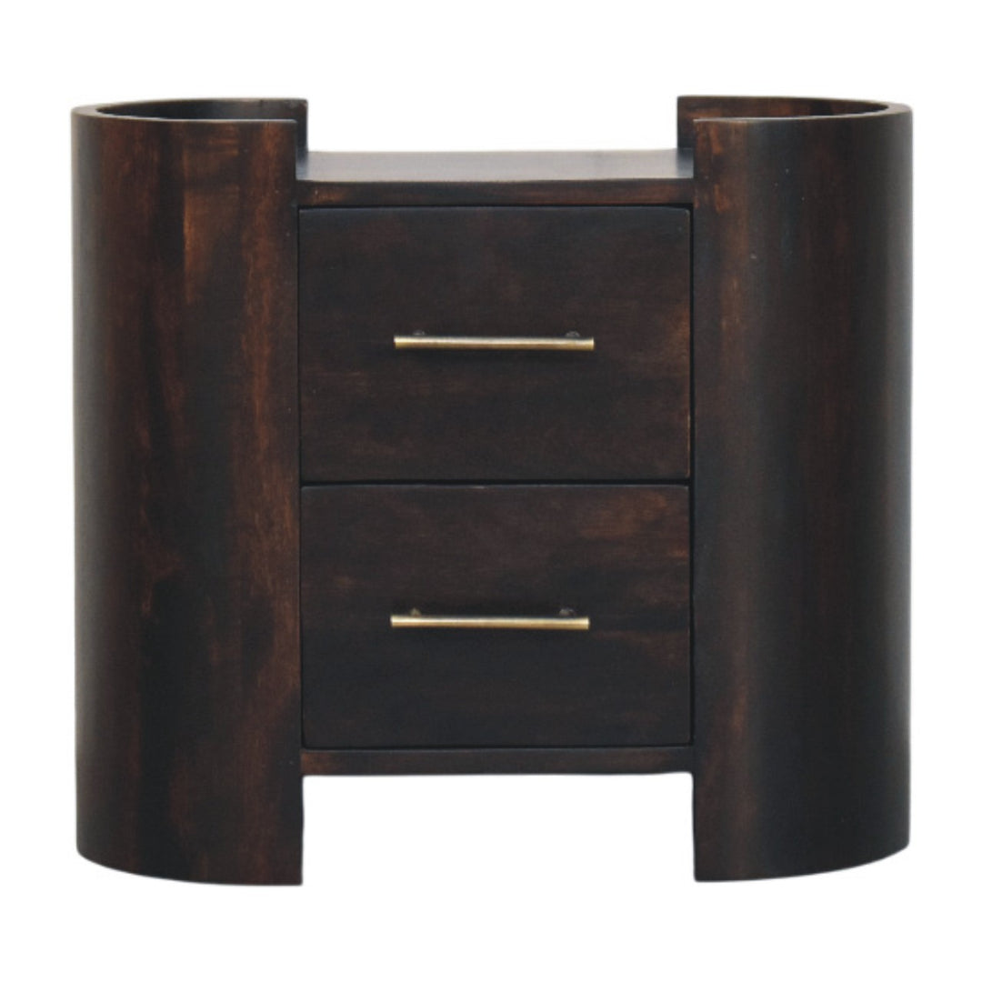 Chocolate Brown Velvet Solid Mango Wood Valencia 2-Drawer Bedside with T-Handles