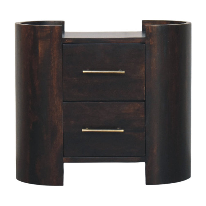 Chocolate Brown Velvet Solid Mango Wood Valencia 2-Drawer Bedside with T-Handles