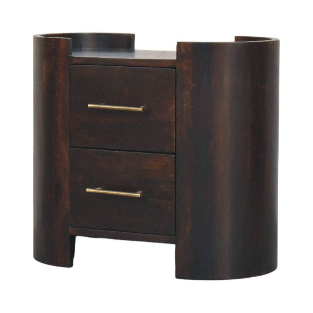 Chocolate Brown Velvet Solid Mango Wood Valencia 2-Drawer Bedside with T-Handles