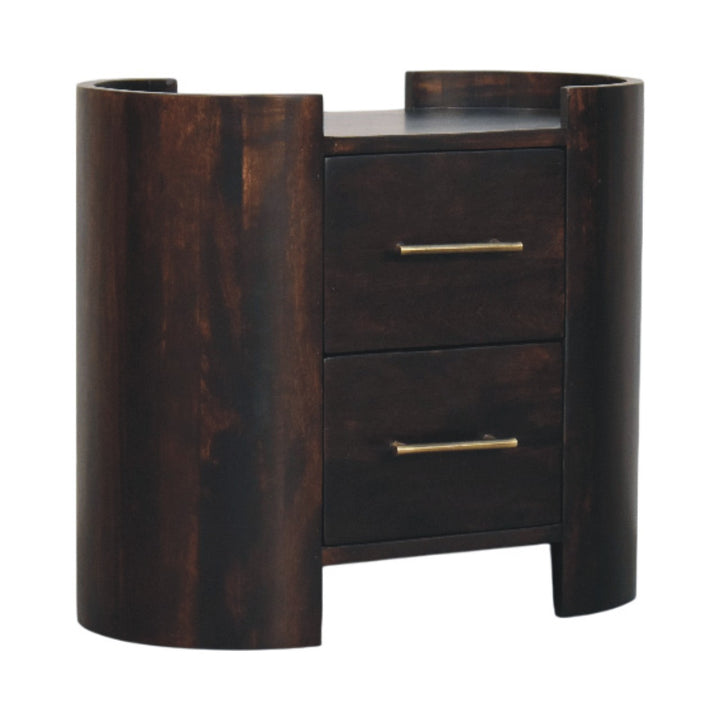 Chocolate Brown Velvet Solid Mango Wood Valencia 2-Drawer Bedside with T-Handles