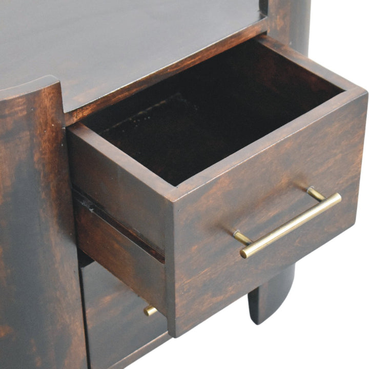 Chocolate Brown Velvet Solid Mango Wood Valencia 2-Drawer Bedside with T-Handles