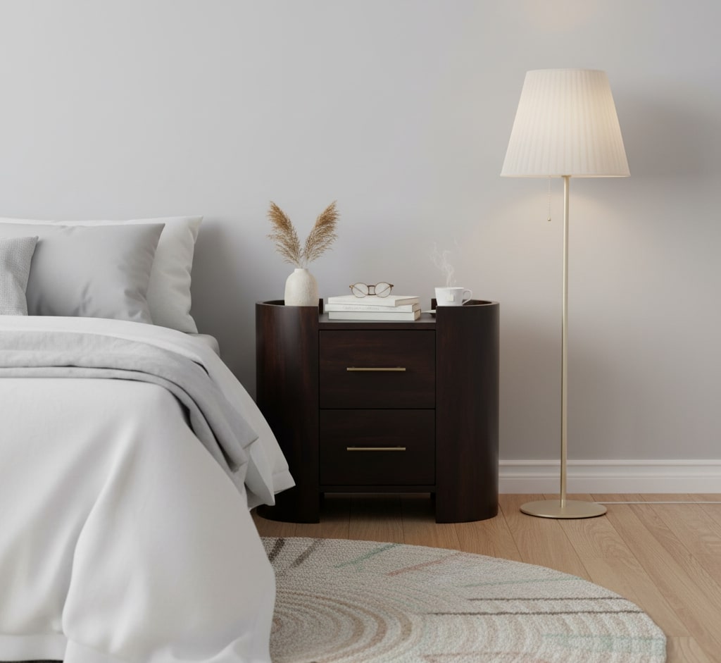 Chocolate Brown Velvet Solid Mango Wood Valencia 2-Drawer Bedside with T-Handles