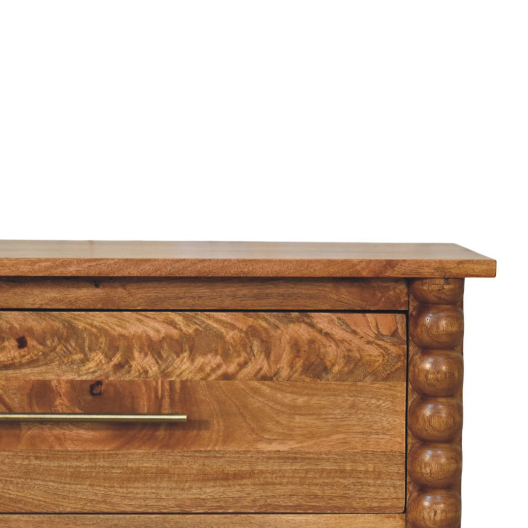 Brown Lacquered Chestnut Solid Mango Wood Spindle 3-Drawer Chest with Nordic Legs