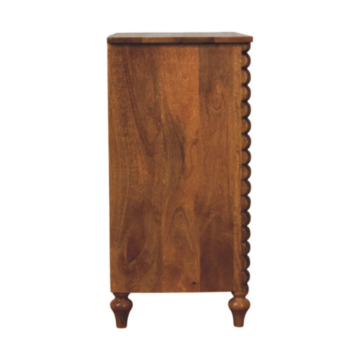 Brown Lacquered Chestnut Solid Mango Wood Spindle 3-Drawer Chest with Nordic Legs