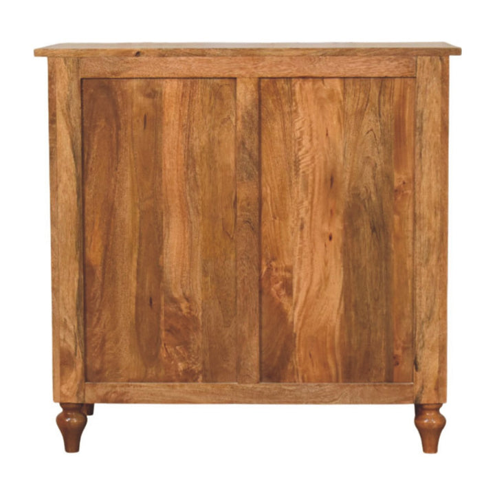 Brown Lacquered Chestnut Solid Mango Wood Spindle 3-Drawer Chest with Nordic Legs