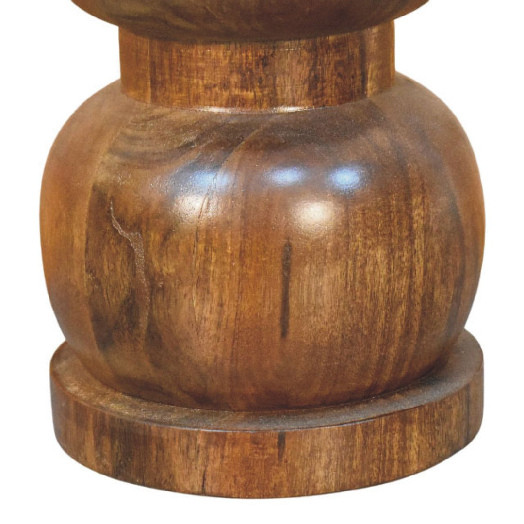 Brown White Lacquered Solid Mango Wood Bulla Side Table with Rounded Layered Base & Marble Top