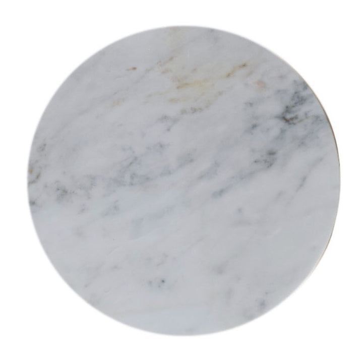 Brown White Lacquered Solid Mango Wood Bulla Side Table with Rounded Layered Base & Marble Top