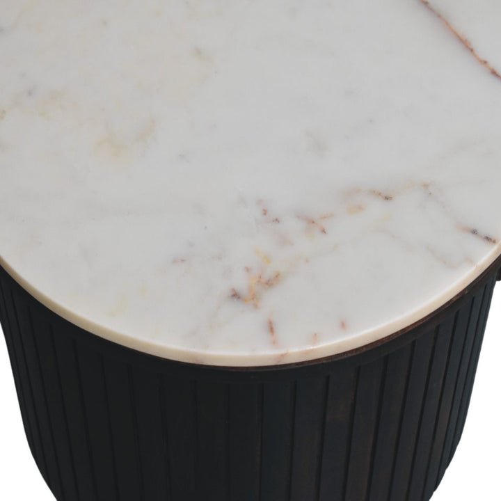 Brown Velvet Solid Mango Wood Verona Marble Coffee Table with Clover Silhouette & Fluted Sides