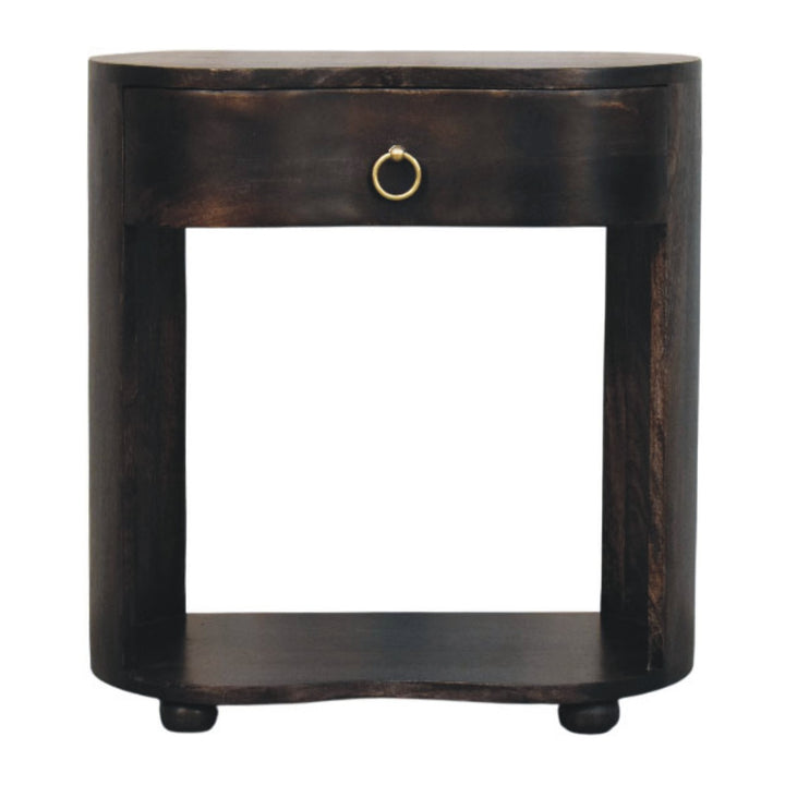 Brown Lacquered Wine Wood Oak Solid Mango Wood Regency Chestnut Bedside with Fluted Drawer & Brass Knob