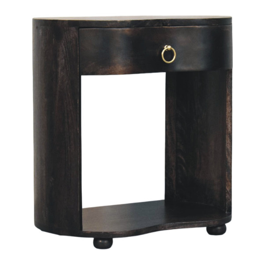 Brown Lacquered Wine Wood Oak Solid Mango Wood Regency Chestnut Bedside with Fluted Drawer & Brass Knob