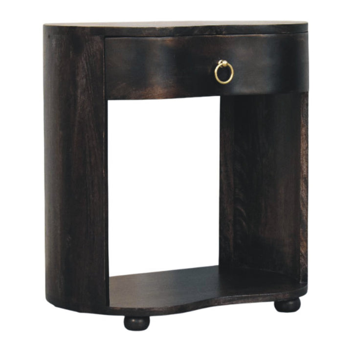 Brown Lacquered Wine Wood Oak Solid Mango Wood Regency Chestnut Bedside with Fluted Drawer & Brass Knob