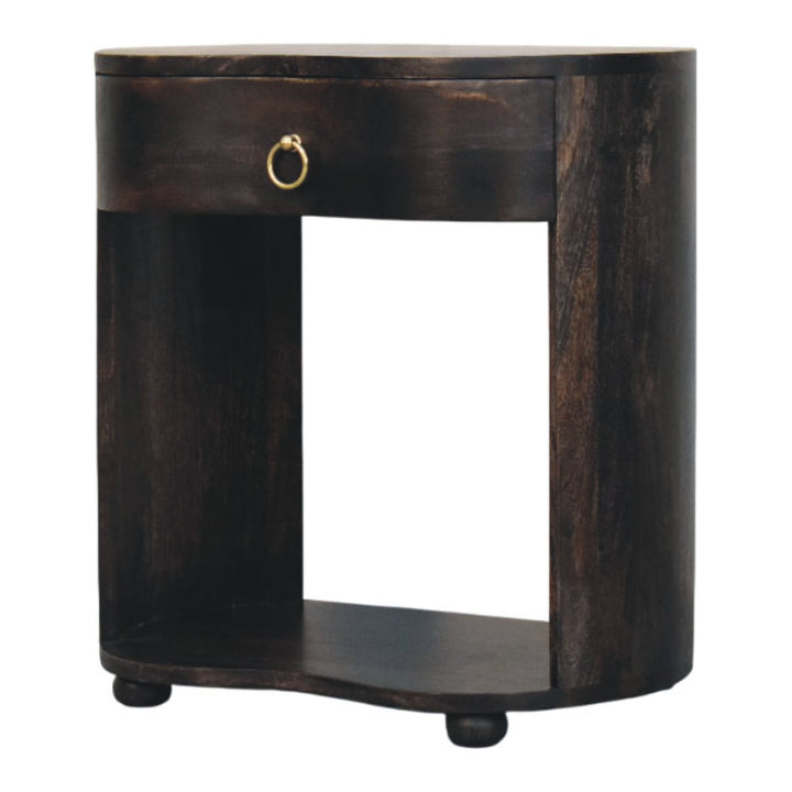 Brown Lacquered Wine Wood Oak Solid Mango Wood Regency Chestnut Bedside with Fluted Drawer & Brass Knob