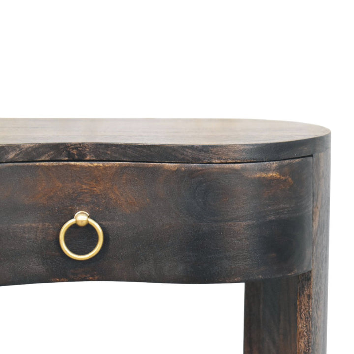 Brown Lacquered Wine Wood Oak Solid Mango Wood Regency Chestnut Bedside with Fluted Drawer & Brass Knob